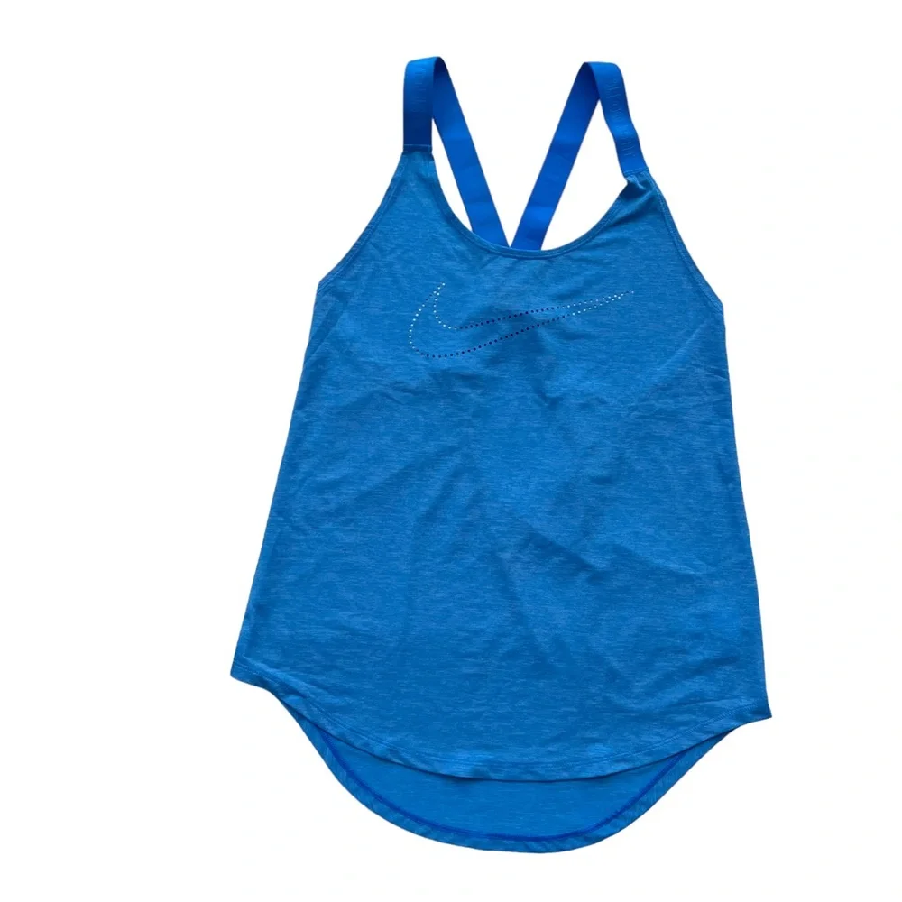 Nike Women’s Size XS Blue Dri-Fit Cut-out Logo Elastic Straps Loose Fit Tank Top